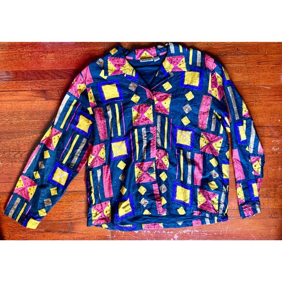 Vintage 90’s Chico’s Silk Black Pink Embellished Windbreaker Jacket Small Med - Picture 1 of 7
